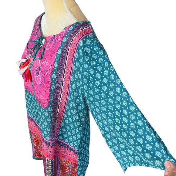 Anandas Collection Boho Peasant Blouse with Tassels EUC Size XL - Picture 7 of 10